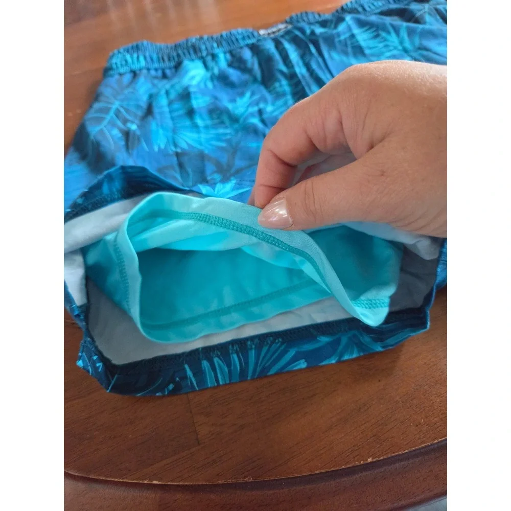 Brisira Mens Teal Tropical Swim Trunks Compression Liner Small 30 pocket shorts
